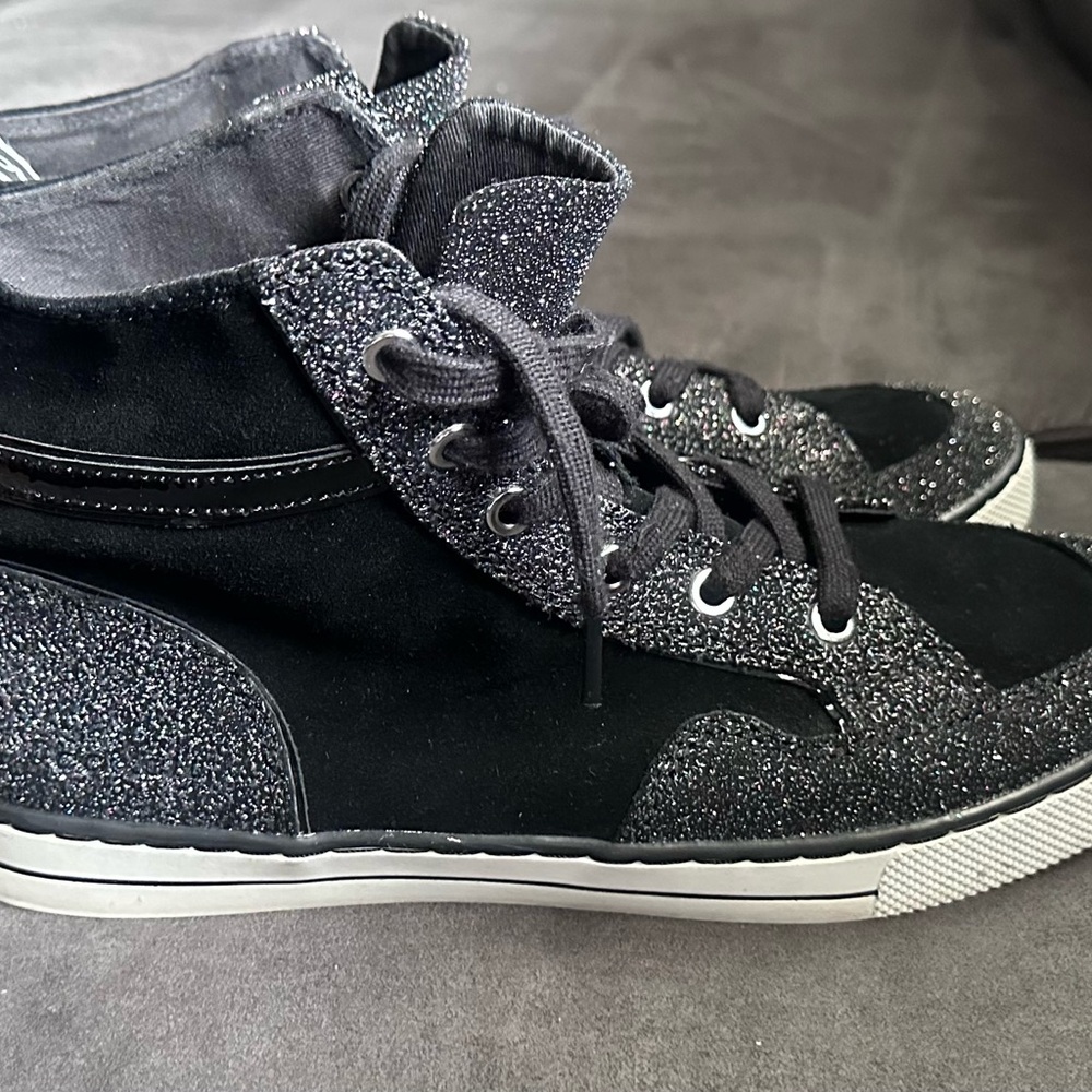Black and Glitter High-Top Sneakers